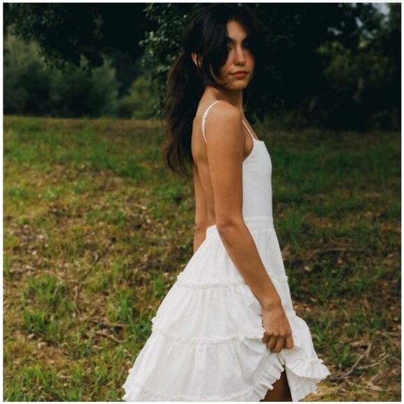 Cousin The Label White Tiered Linen & Viscose Sleeveless Dress With Adjustable S - Picture 1 of 13